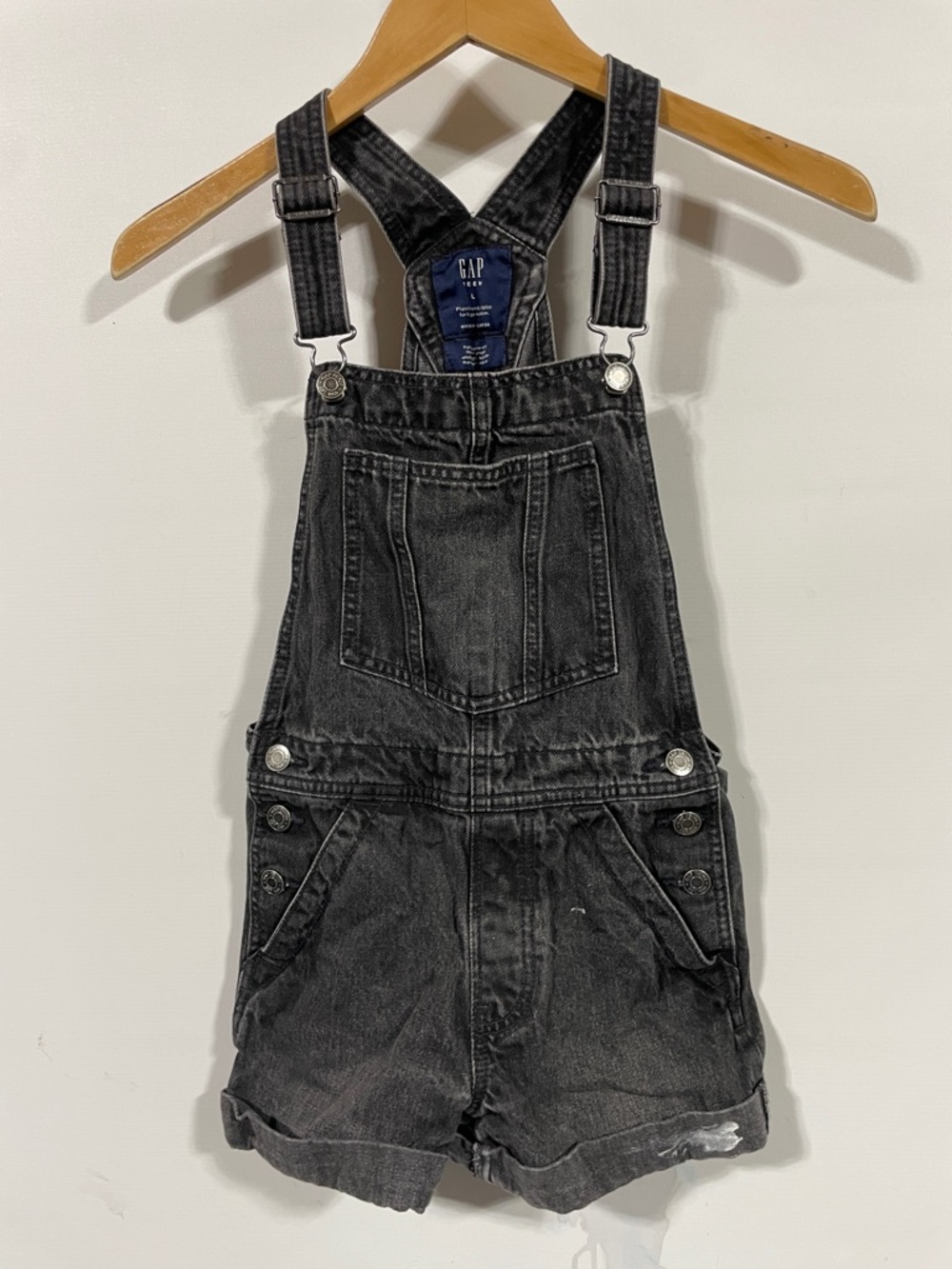 GAP teen Washed Black Denim Short Overalls